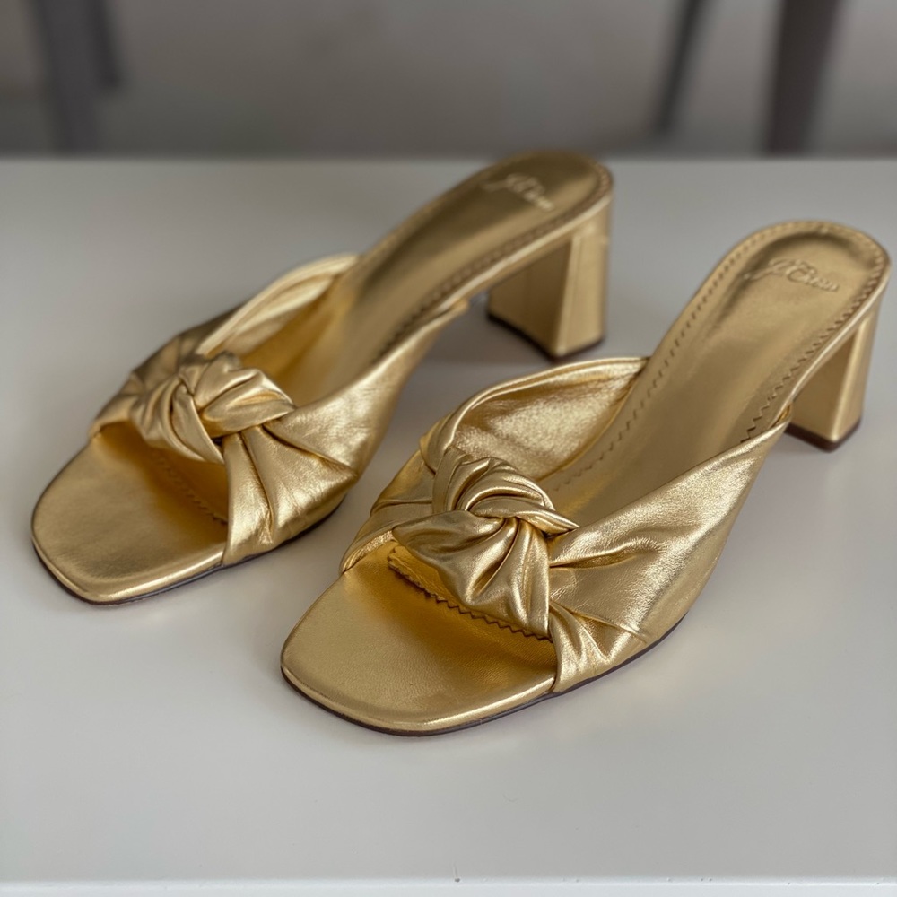 Gold slide block heel sandals, metallic leather - J crew